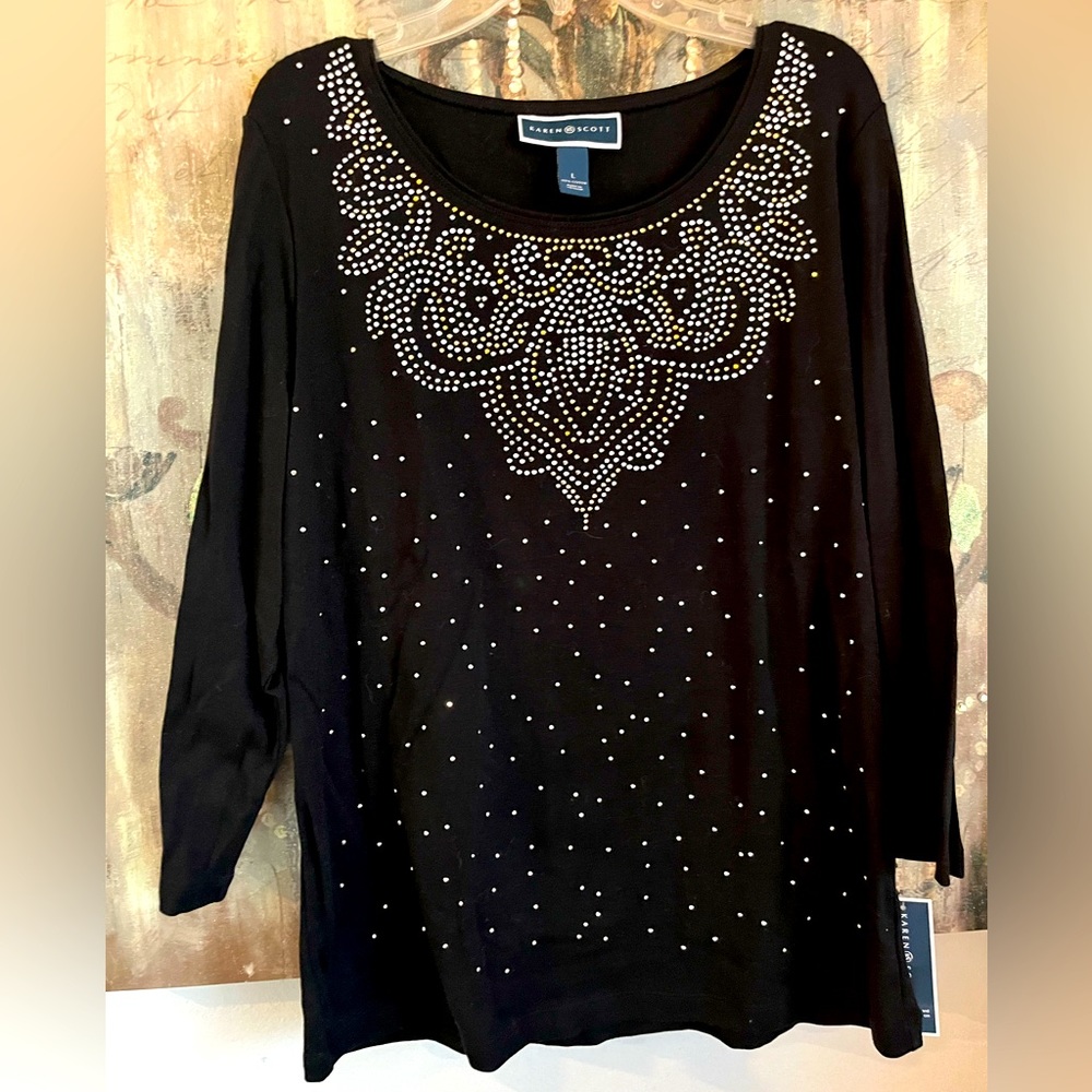 NWT Karen Scott Studded Black Shirt L